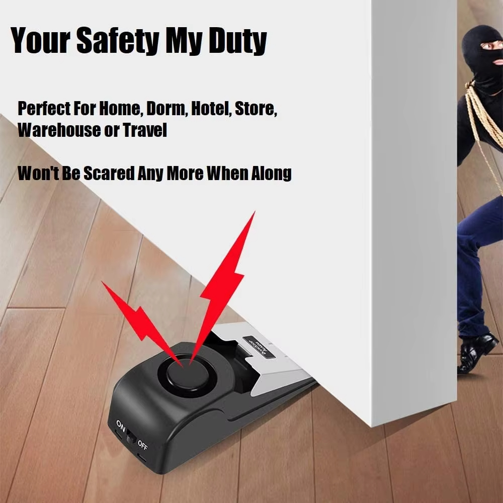 Door Stop Alarm - อุปกรณ์กันขโมยไร้สาย 120db ที่กั้นประตูสแตนเลส สำหรับการเดินทางและโรงแรม
