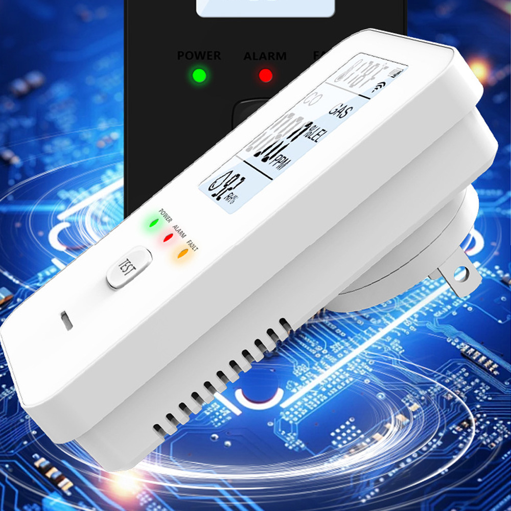 Co Detector Plug - เครื่องตรวจจับก๊าซธรรมชาติและคาร์บอนมอนอกไซด์ พร้อมหน้าจอแสดงผลแบบ HD เซ็นเซอร์วัดอุณหภูมิและความชื้น อุปกรณ์แจ้งเตือนการรั่วไหลของก๊าซ CH4
