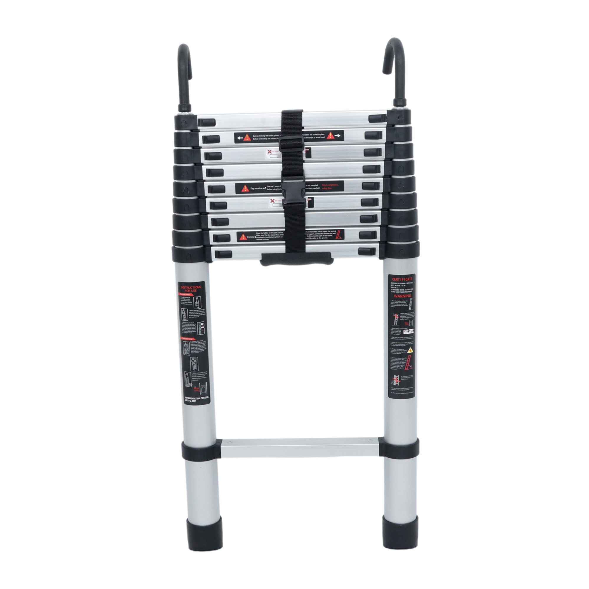 Fire Escape Ladder - บันไดอลูมิเนียมแบบยืดหดได้สีเงิน ยาว 12.5 ฟุต พร้อมตะขอแบบถอดได้ 2